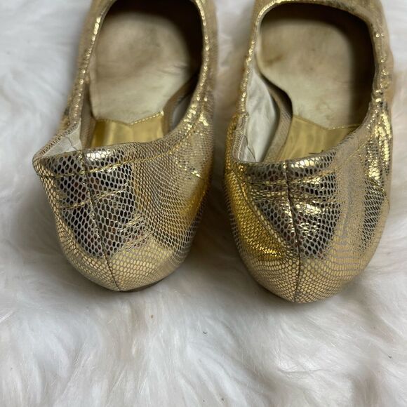 Michael Kors leather Gold python embossed flats ballerina logo embellish… - Picture 6 of 9